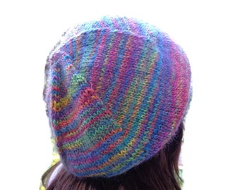 Winter Slouchy knitted hat, rainbow hat, rainbow knitted slouchy, gradient rainbow hat.