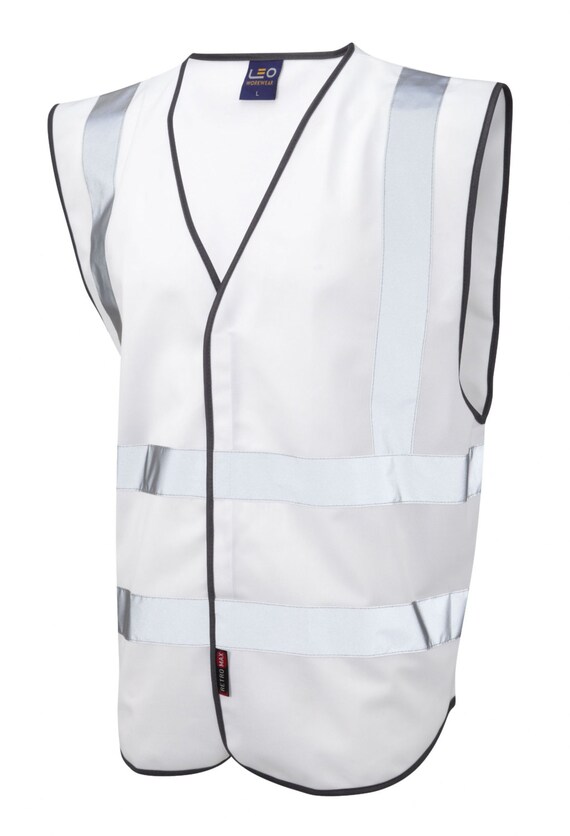 White Safety Reflective Hi Visibility Vest 6 Sizes Riding