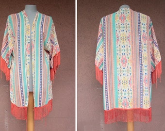 1970's Beach Caftan Jacket - 70's Bohemian Bach Cape - Size Xs to L