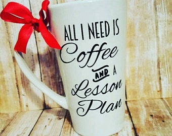 Coffee and Lesson Plan Mug // Teacher // 16oz Tall Coffee Ceramic Mug // Coffee Cup // Back to School // Teacher Gift // HANDWASH ONLY