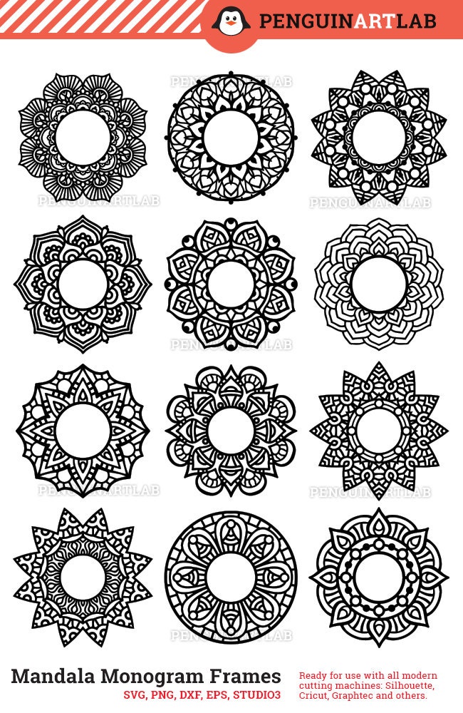 Mandala Circle Monogram Frame SVG Cut Files for Electronic