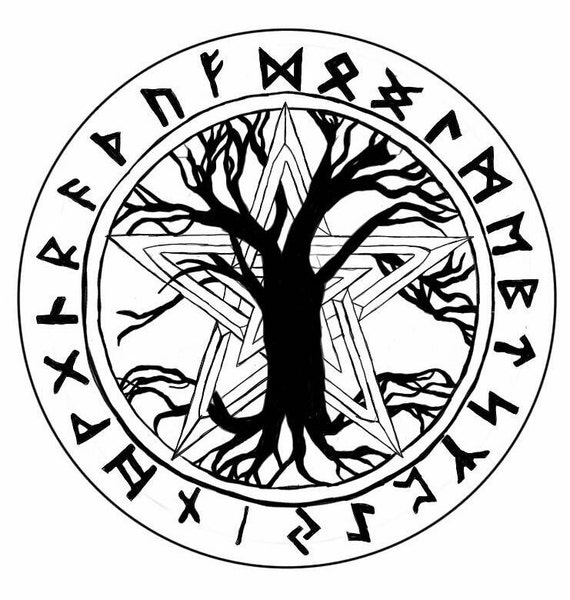 Download Items similar to Tree of Life Pentacle with Elder Futhark Runes - Pagan Artwork - 8x11 Print on Etsy