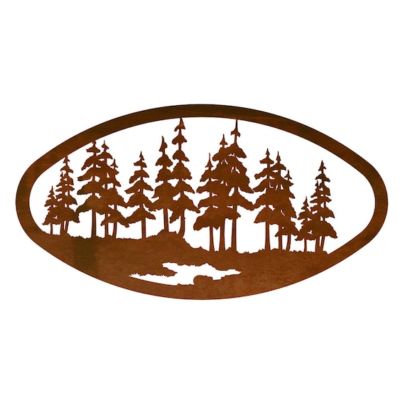 Pine Forest Rustic Pine Tree Laser Cut Steel Oval Wall Art