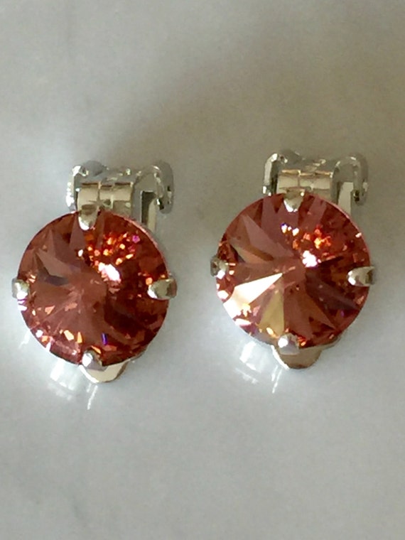 Blush Rose Crystal Clip On Earrings, Swarovski Blush Rose Clip On Earrings, Swarovski Rose Clip On Earrings