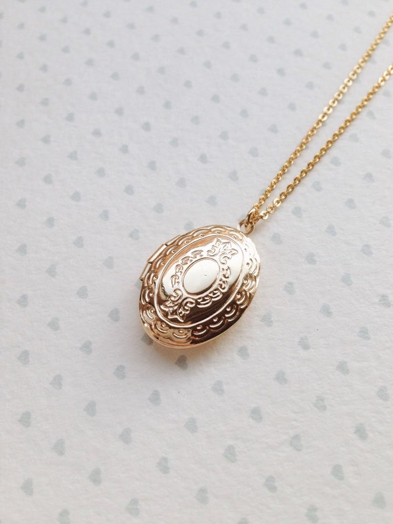 Gold Locket Photo Necklace/ Gold Childs Locket with Initial