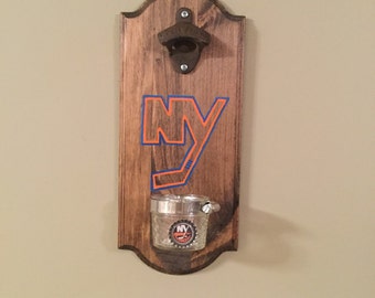 New York Islanders Rustic Wall-Mount Bottle Opener