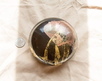 RANDY STRONG Art glass Black and Gold foil Paperweight signed limited edition