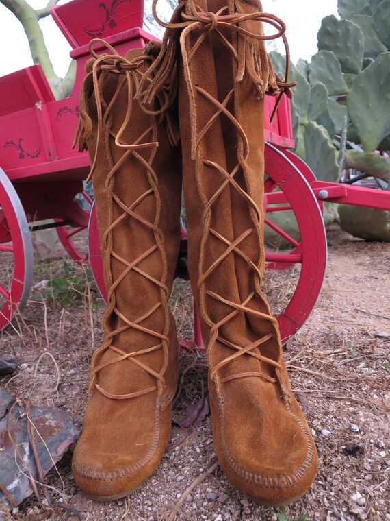 knee high lace up moccasin boots