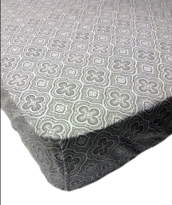 Grey crib sheet moroccan print baby bedding fitted crib