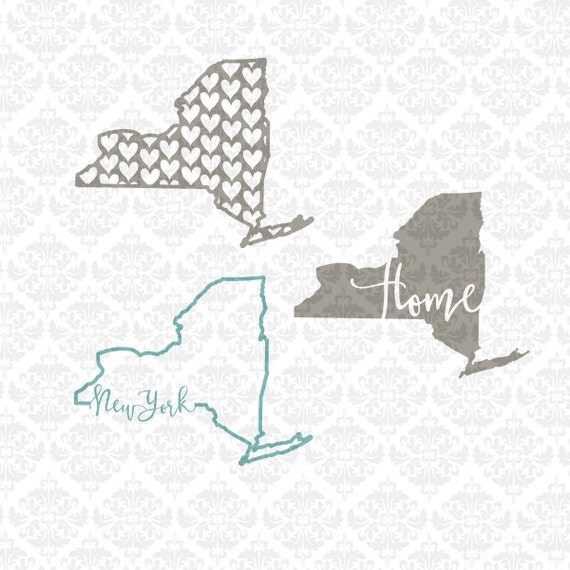 New York State Shape Outline Monogram Chevron Home Love Heart