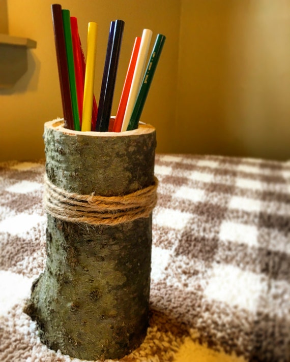 Wooden Pencil Holder. Rustic Home Decor. Office Decor. Log