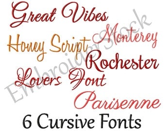 6 Cursive Fonts Pack Machine Embroidery Font Design Cursive Script Embroidery Fonts Fonts For Embroidery
