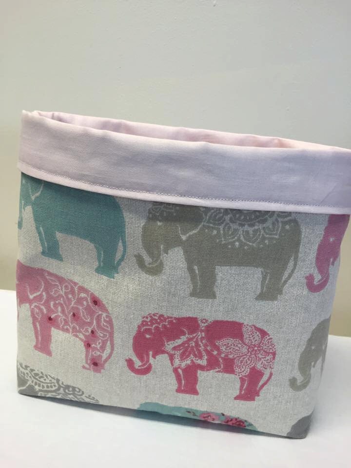Elephant Fabric Storage Basket Shabby Chic Elephant Design