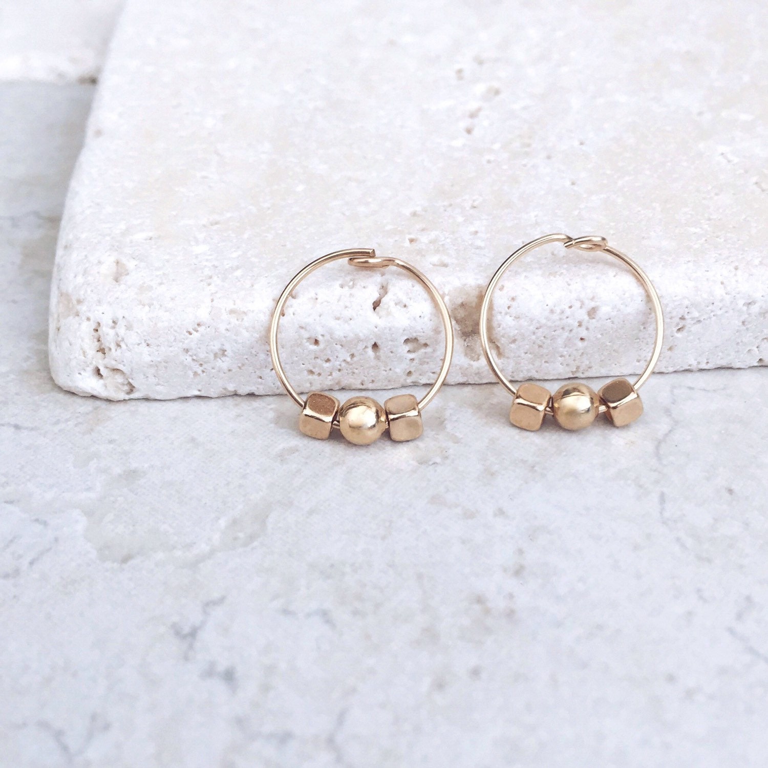 Gold hoop earrings gold beads 14k gold filled earrings