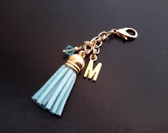 Mini Tassel Gold Planner Charm your Letter Initial and Swarovski Crystal Gold Chain and Lobster Clasp Midori Travelers Notebook Planner Clip