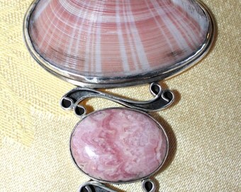Sterling Silver Rhodochrosite and Pink Shell Pendant