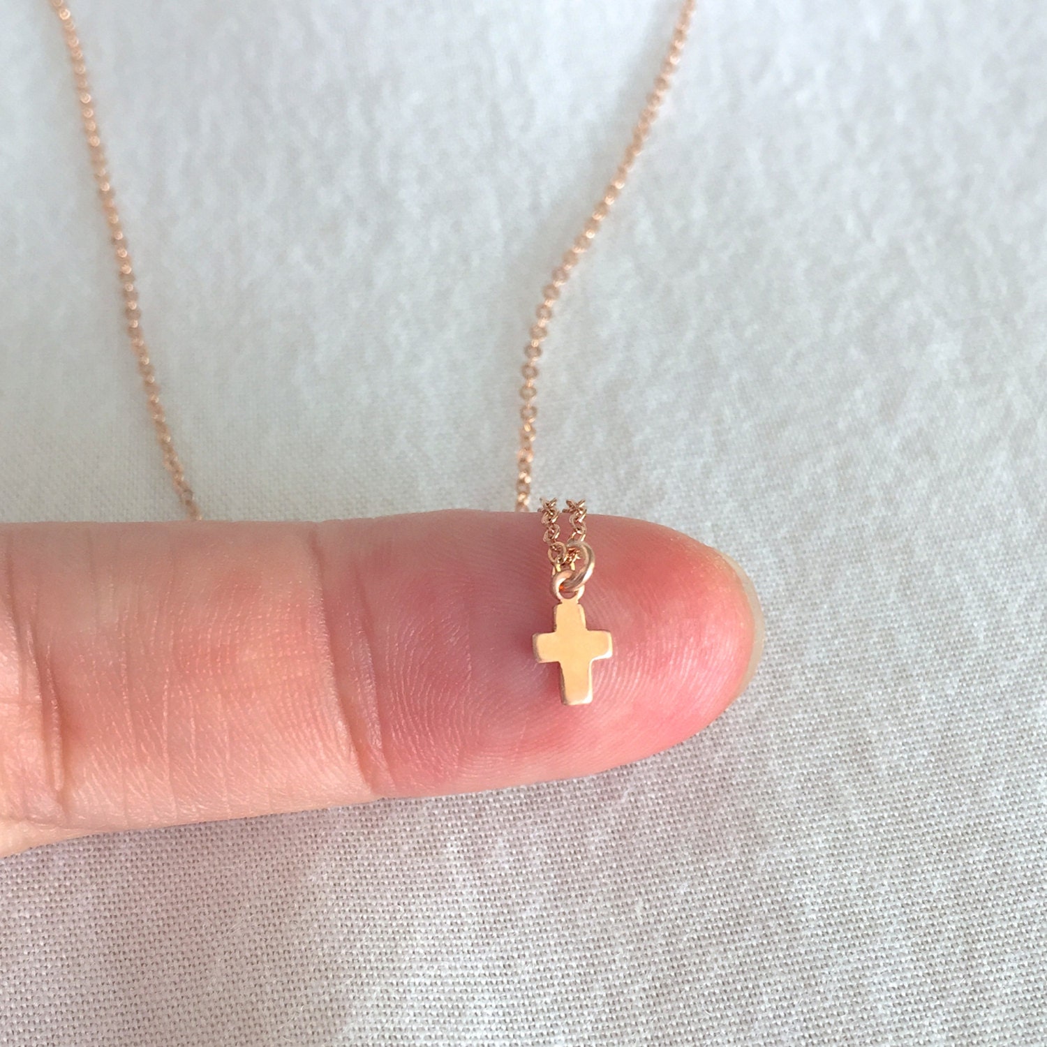 Tiny Rose Gold Cross Necklace Dainty Cross Necklace Baptism