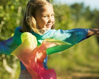 Rainbow Silk, Waldorf Toy Playsilk, Play Silk, Silk Dress Up, Children's Pretend Play, 35 x 35 Inch Beautiful Silk Scarf