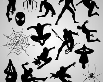 Buy 2 Get 1 Free! Digital Clipart Silhouettes Spiderman, logo, cartoon character super hero, black image png/eps/svg/dxf and studio files