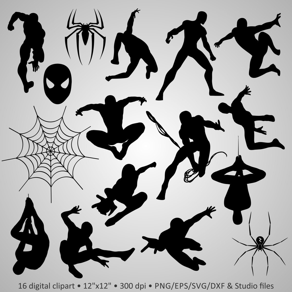 Download Buy 2 Get 1 Free! Digital Clipart Silhouettes Spiderman ...