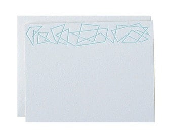 Letterpress Stationery, "Zig Zag", Mint, Modern, Edge Painted, Gold, Flat Note