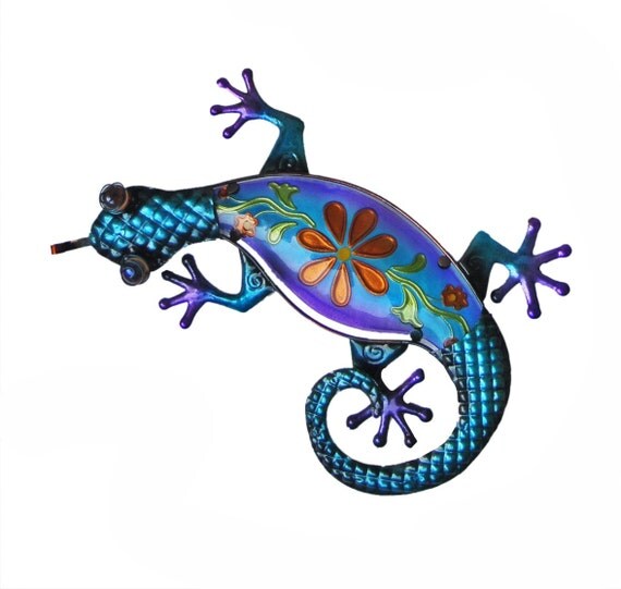 Hand painted glass Gecko wall decor