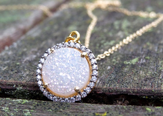 Pave and White Druzy Necklace