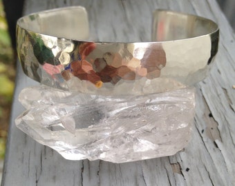 Hammered solid sterling silver cuff bracelet