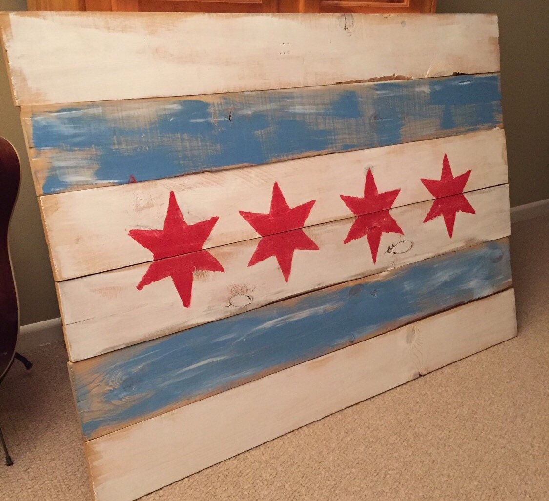 60x33 Chicago Flag on Pallet Wood Wooden Art Painting