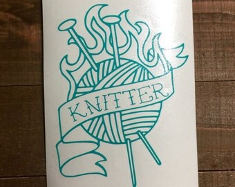 Flaming Ball of Knitter Decal