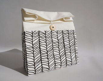 Lunch bag for women / Reusable lunch bag / Black and white lunch bag with handle / Sac déjeuner