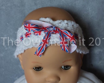 Union jack baby headband, baby girl headband, crochet headband, kids headband, best selling item, photo prop, baby gift, UK seller