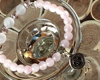 Rose Quartz Yoga,Color 2016,Wings Lovers,Girly Bracelet,Frosted Rose Quartz,Yoga Zen Gemstone,Minimalist Bracelet,Gemstone Color 2016,Yoga