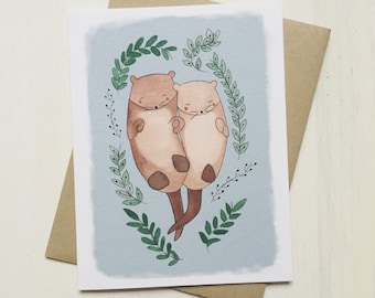 Otters in Love - love card, valentine card, valentines day, anniversary card, card for boyfriend, girlfriend card, otter card, sweet card