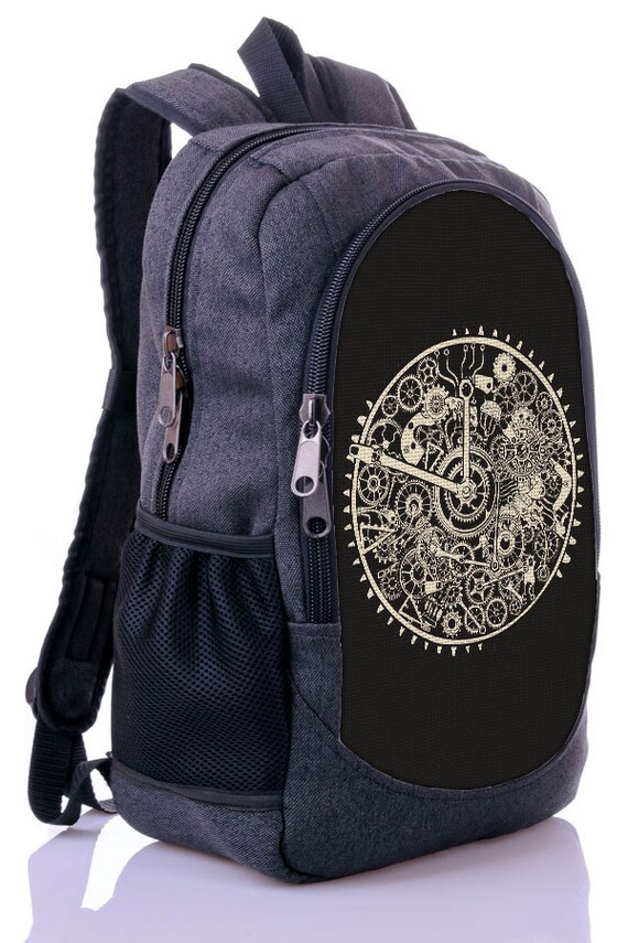 Clock backpack Roomy backpack Gray rucksack Book bag for boy