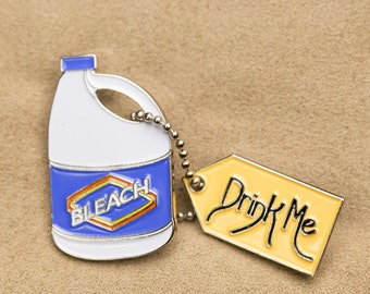 Drink Bleach Through the Looking Glass lapel pin hat pin Alice in Wonderland