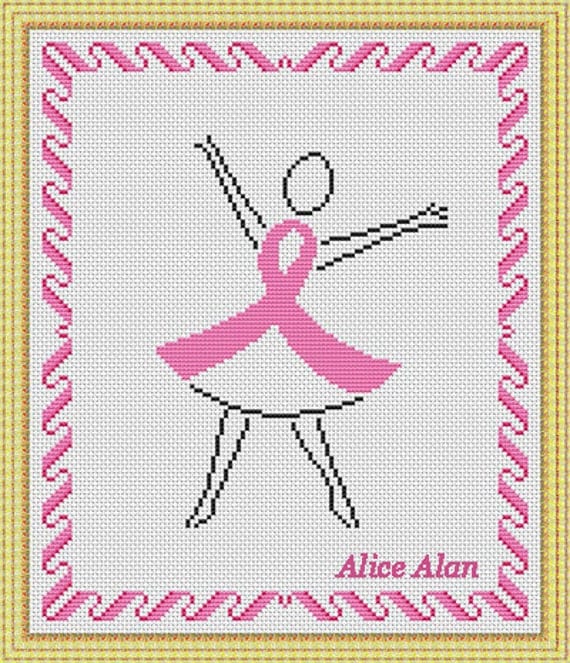 Cross Stitch Pattern Pink ribbon Silhouette monochrome Counted