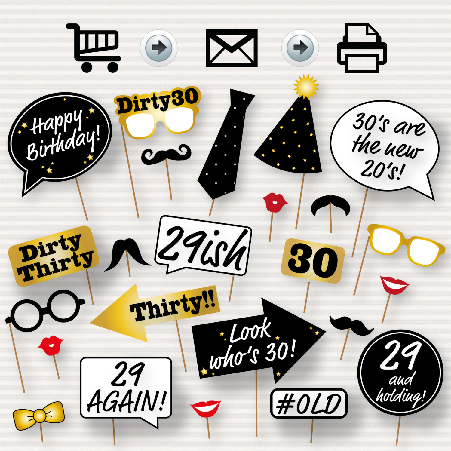 30th Birthday Party Printable Photo Booth Props Glasses