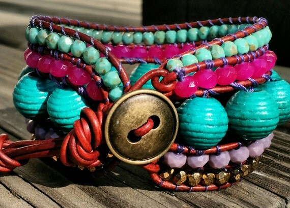 Gypsy Boho Rustic Chunky Wrap Cuff Layered Bracelet