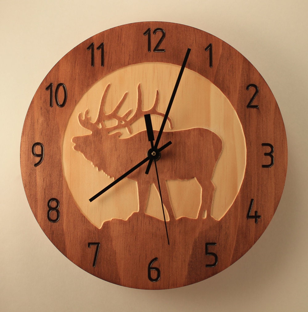 Pine elk clock Deer clock Wood clock Nature clock Wall clock