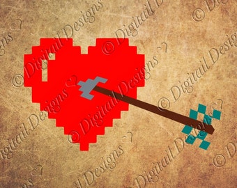 Valentine SVG PNG DXF Eps Fcm Ai Cut file for Silhouette, Cricut, Scan n Cut Pixelated Heart Minecraft Heart