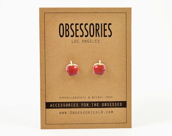 Red Candy Apple Earrings Apple Stud Earring Post Earring Apple Jewelry Apple Accessories Fruit Miniature Food Kitsch Kitschy Apple Gift Idea