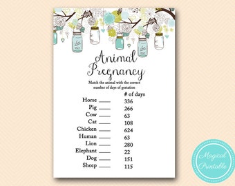 Animal Pregnancy Gestation game, Rustic Mason Jars Baby Shower, Baby Shower Games & Activities, Instant Download Games Printable TLC146