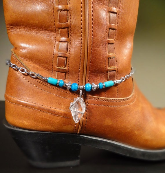 Cowboy boot bracelet Crystal arrowhead Turquoise and silver