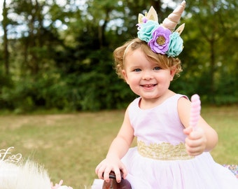 ELLA // Whimsical Unicorn Headband, Custom Request, Mint, Lilac and Gold Crown