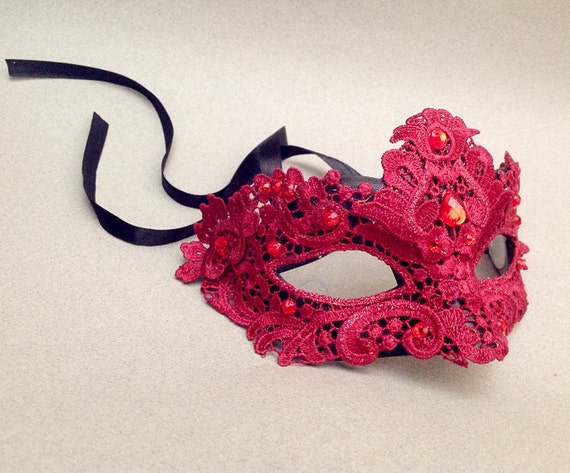 Lace Masquerade Mask Venetian Style Red Mysterious Sexy Lace