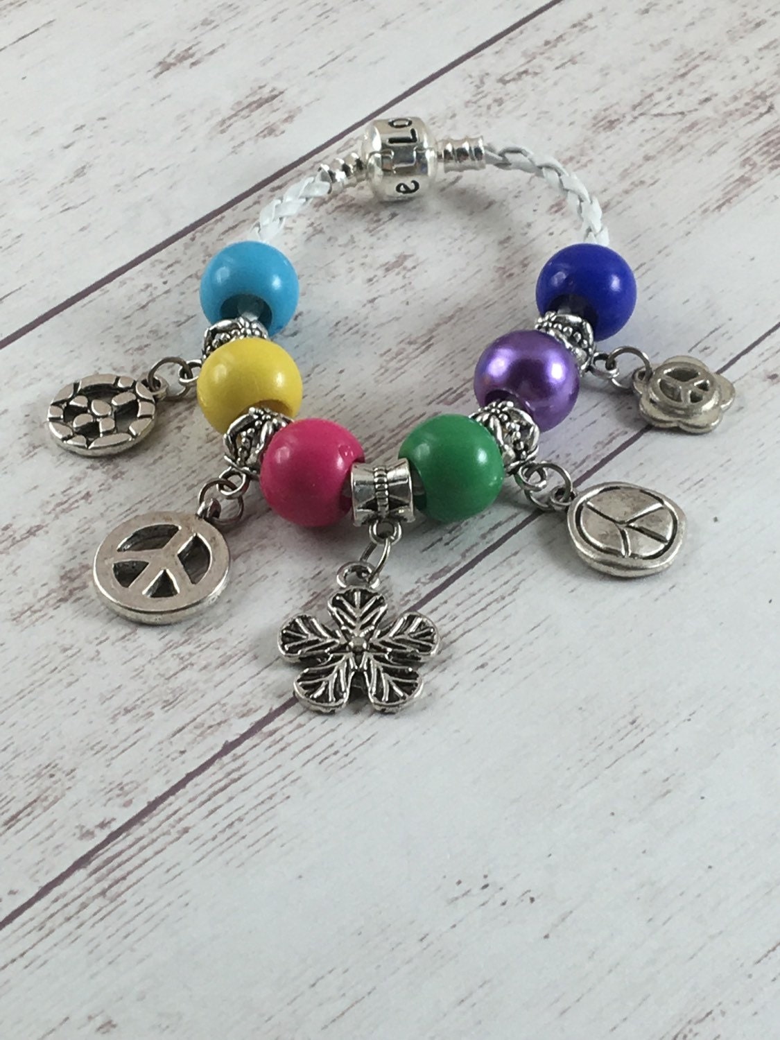 CLEARANCE Peace Sign Charm Bracelet Child by HappilyEverJewelry