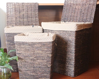 Dark handwoven laundry hamper/rustic home decor/green furniture/ straw basket/wedding gift/storage basekt/GrasShanghai