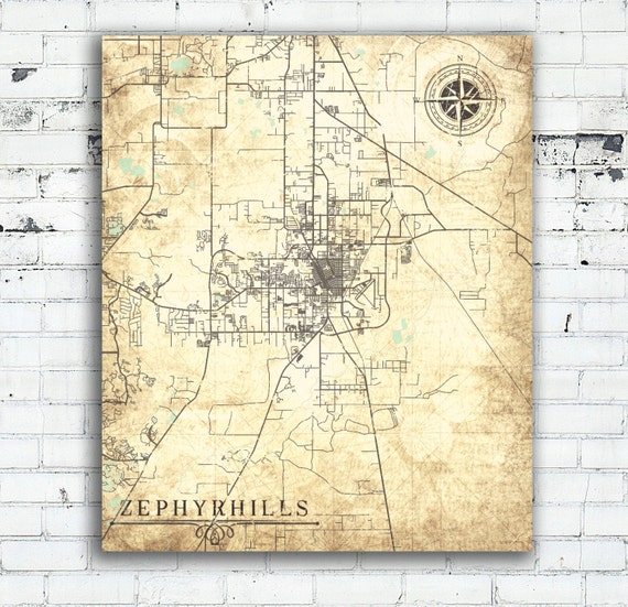ZEPHYRHILLS Canvas Print Florida FL Vintage map oversized FL