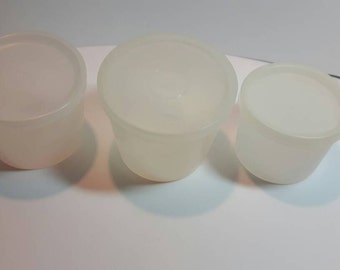 Tupperware 124-4, 123-9, 122-4 Sheer Mini Canisters Containers with Lids, 3 sizes, vintage
